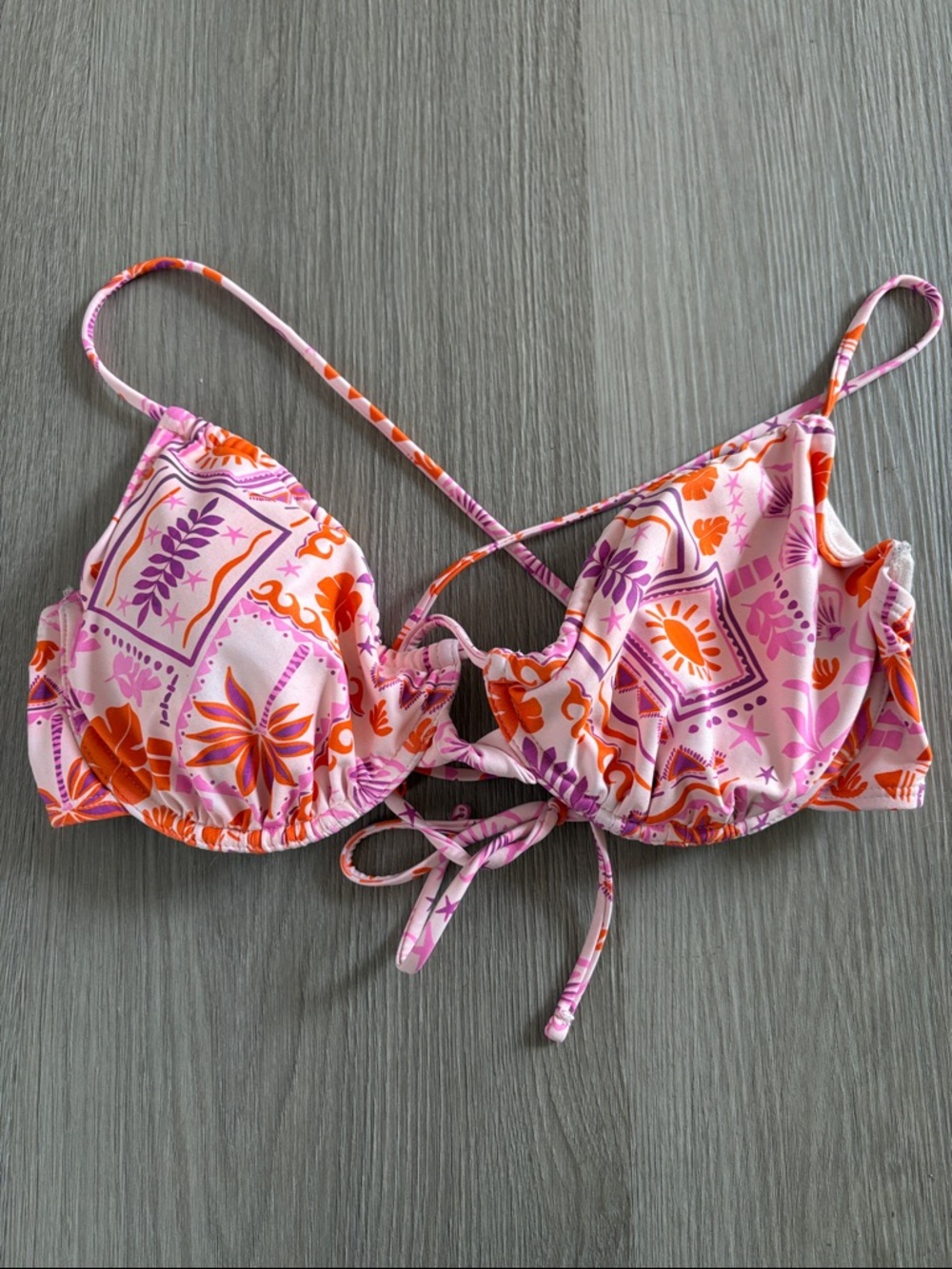 Pink & Orange Floral Tie-Front Swim Coverup Top